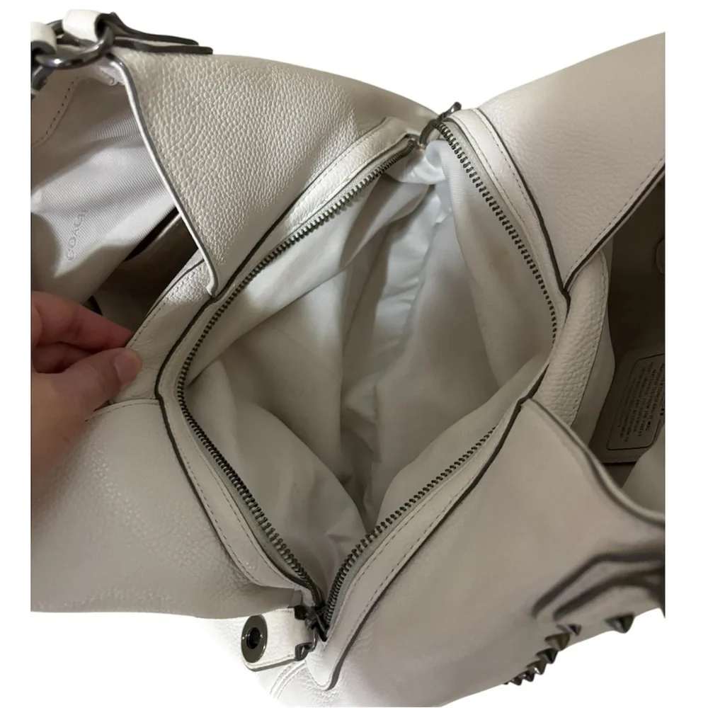 Coach White Leather Hobo Bag with Stud Accents